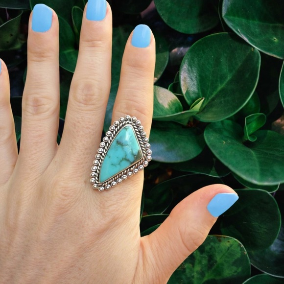 Natural Turquoise Ring 925 Sterling Silver Adjustable Southwestern Statement NEW